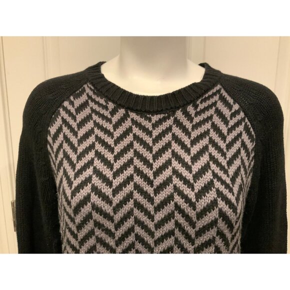 Michael Kors Black & Gray Herringbone Sweater W/ Rib Knit Trim, Size Small - Picture 2 of 8